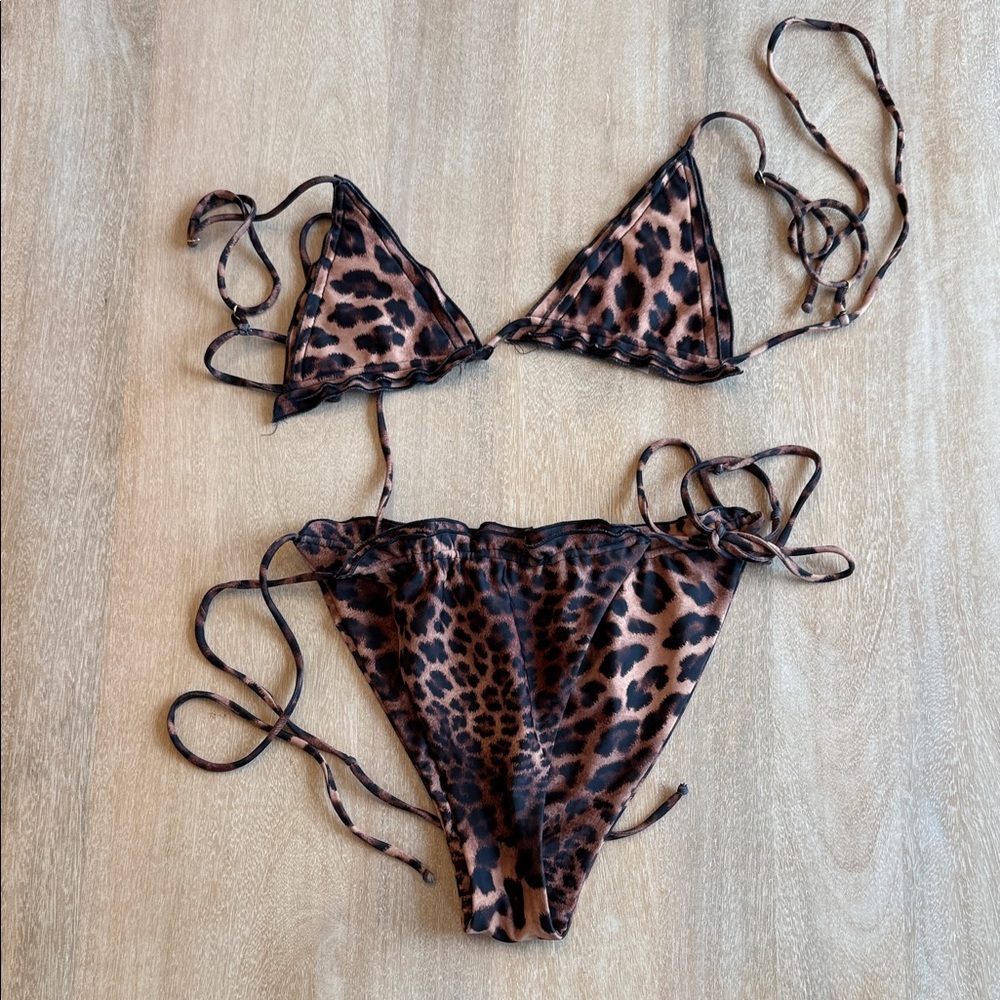 ARE YOU AM I Leopard Print Brown and Black String Bikini